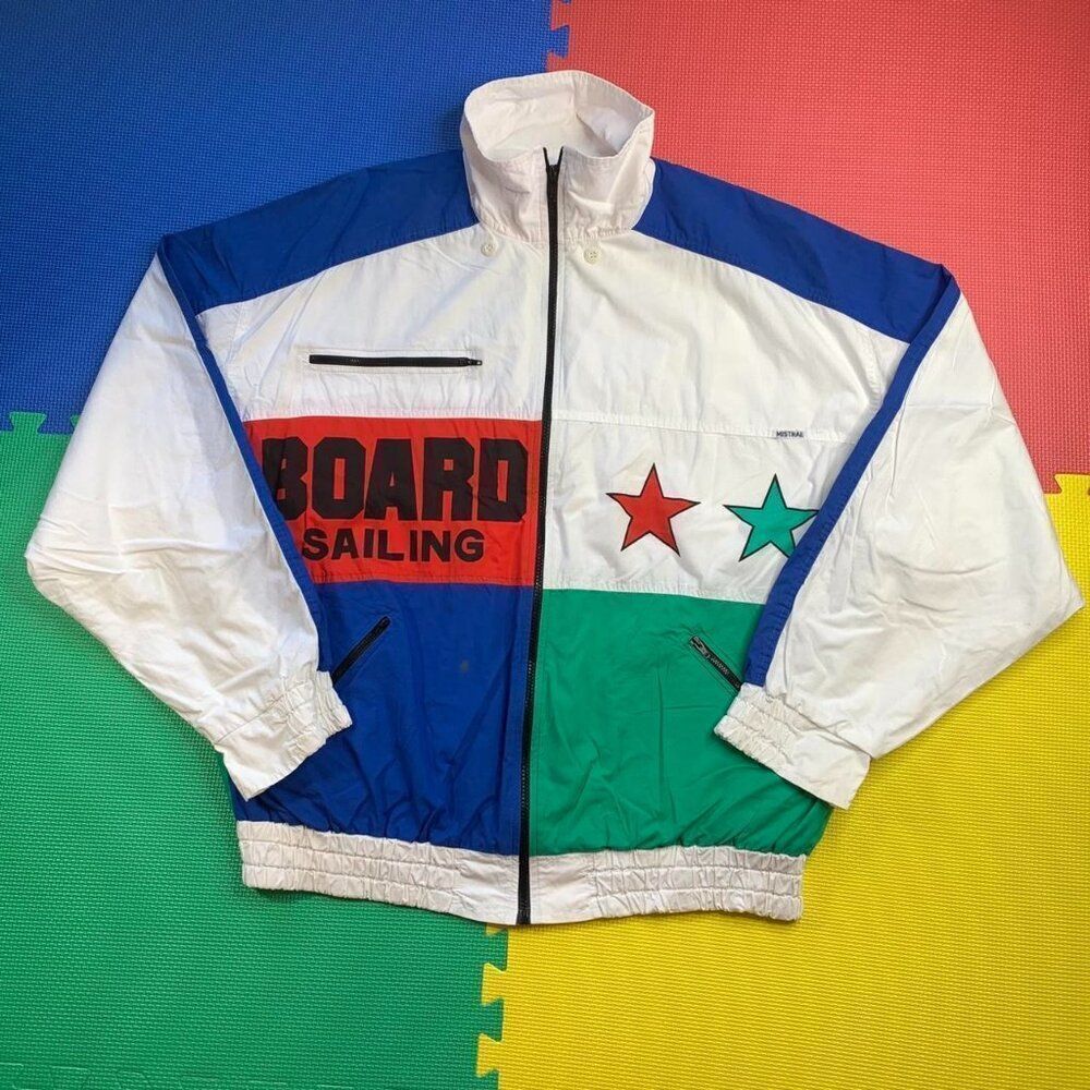 Vintage jacket full zip color block Board Sailing spellout Mistral size Large